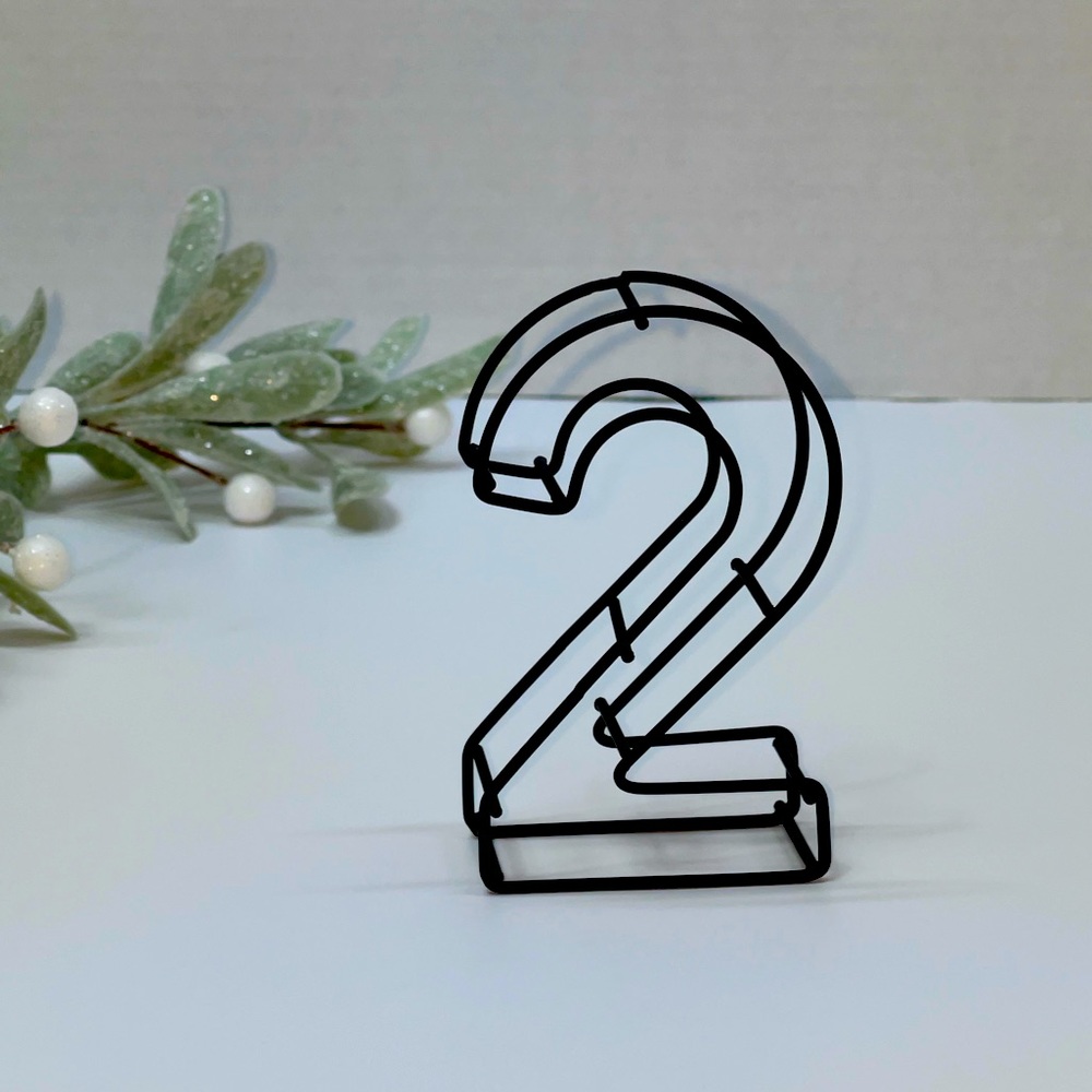 Decorative Black Wire Number 2 Standing Sign Freestanding Monogram Retro Modern